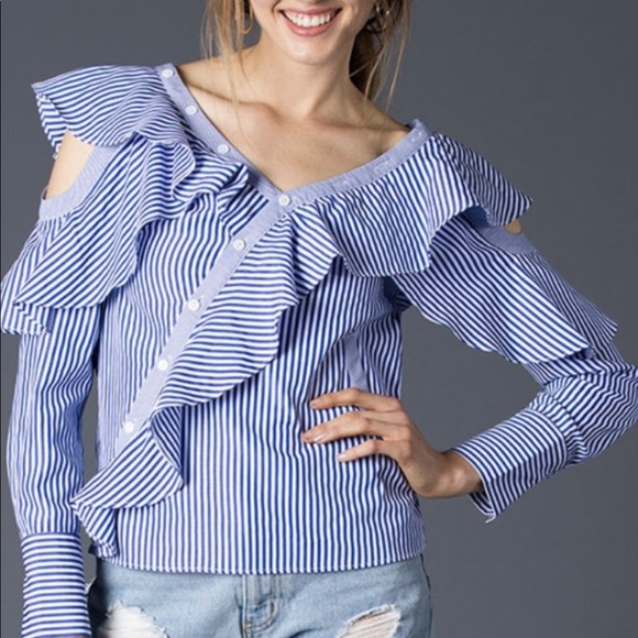 NWT BANKER STRIPE BLOUSE sz M - Picture 1 of 3